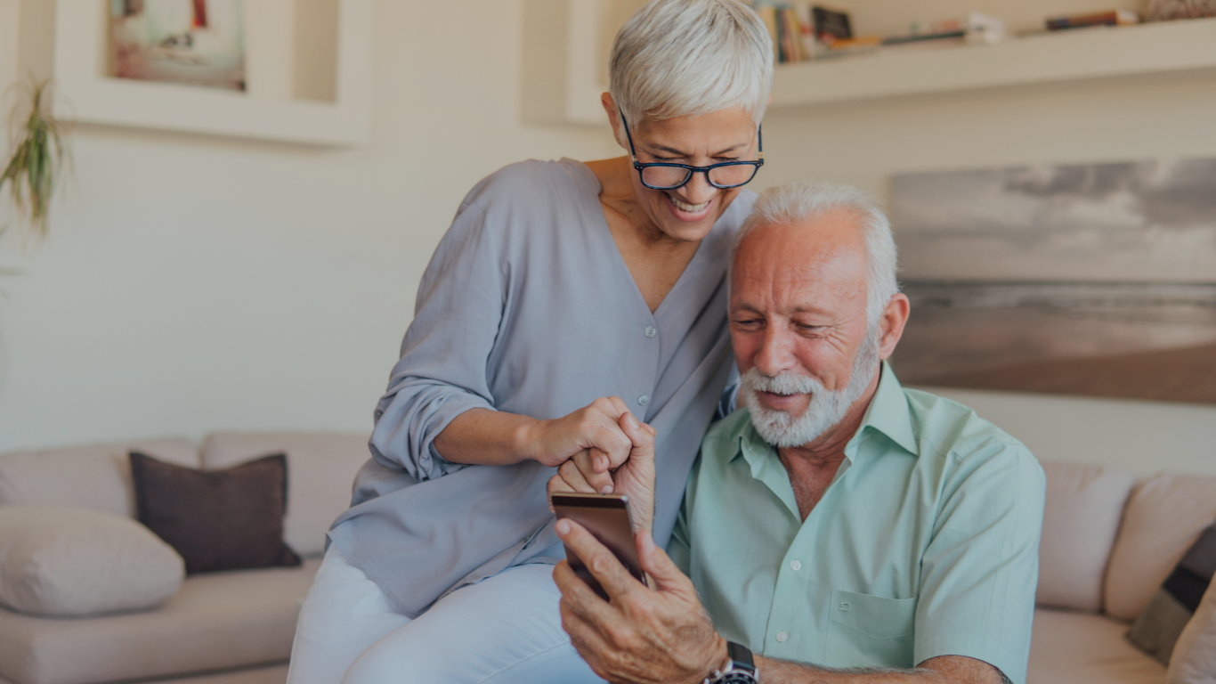 An older couple is pictured healthy and happy at home