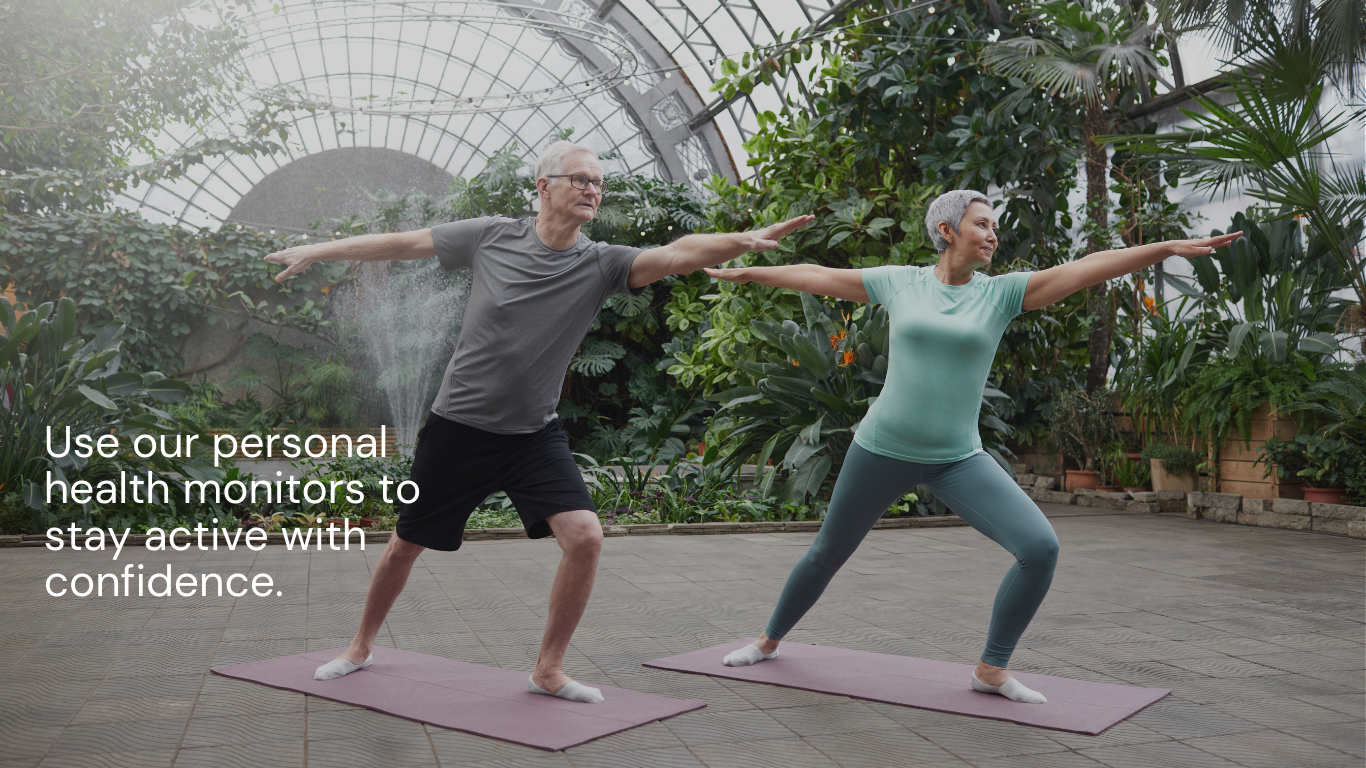 An older couple is exercising and staying active